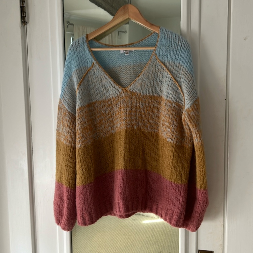 Johnny Was Alpaca Blend Ombré V Neck Sweater Balloon Sleeve
